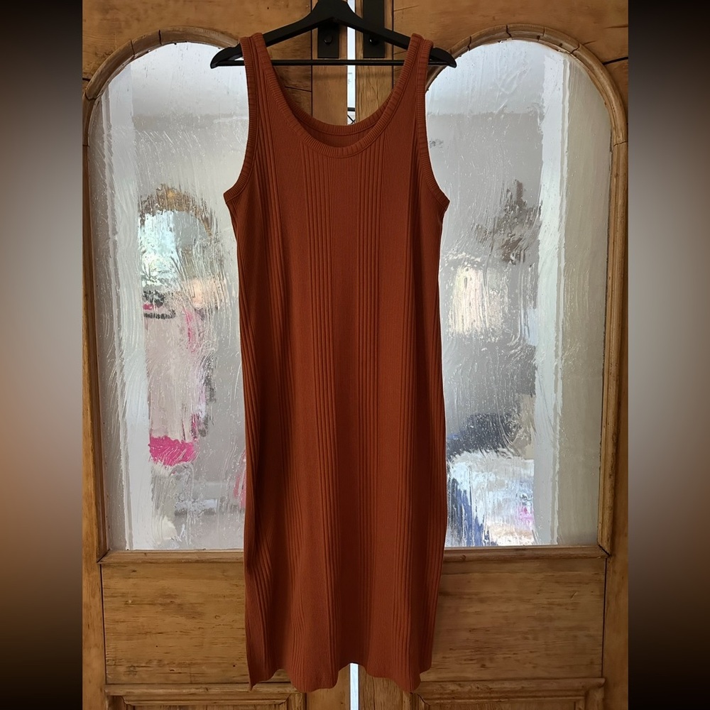 Elegant Rust Orange Sleeveless Dress - Picture 2 of 3